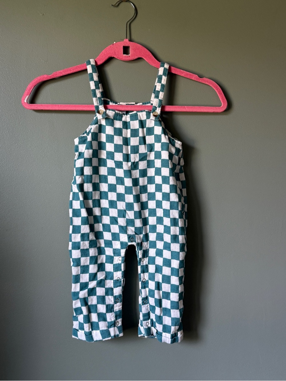 Siix - Blue/Teal and White Check Strap Romper - Size 12-18m